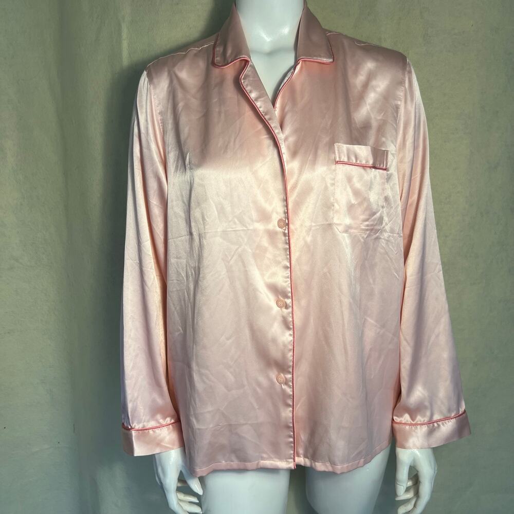 Victoria's Secret Medium Y2K Silky Satin Pink Long Sleeve Collared Sleep Shirt